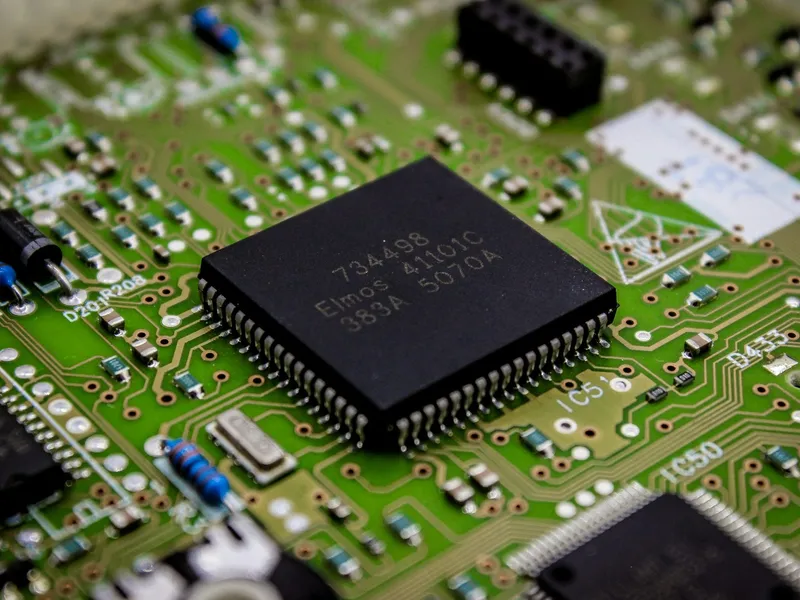 Close-up of a processor on a printed circuit board